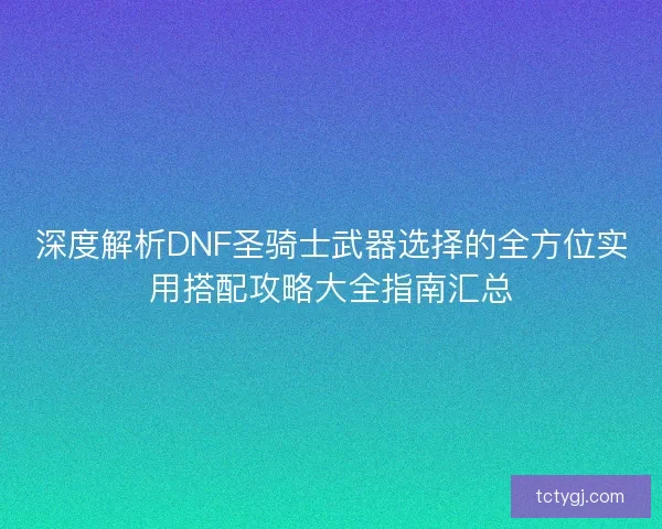 深度解析DNF圣骑士武器选择的全方位实用搭配攻略大全指南汇总