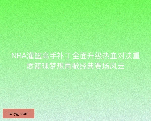 NBA灌篮高手补丁全面升级热血对决重燃篮球梦想再掀经典赛场风云