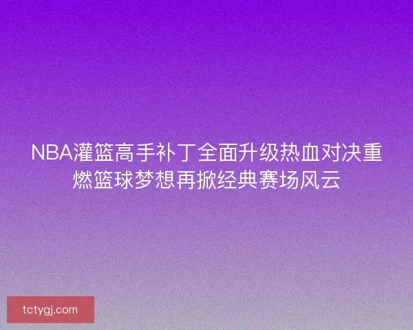 NBA灌篮高手补丁全面升级热血对决重燃篮球梦想再掀经典赛场风云